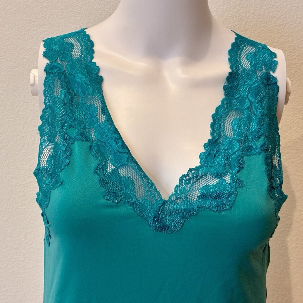 Fredericks Y2K 90s Green Lace V-neck Coquette Tank Top Size S Fairy Layer Sexy - Picture 2 of 14